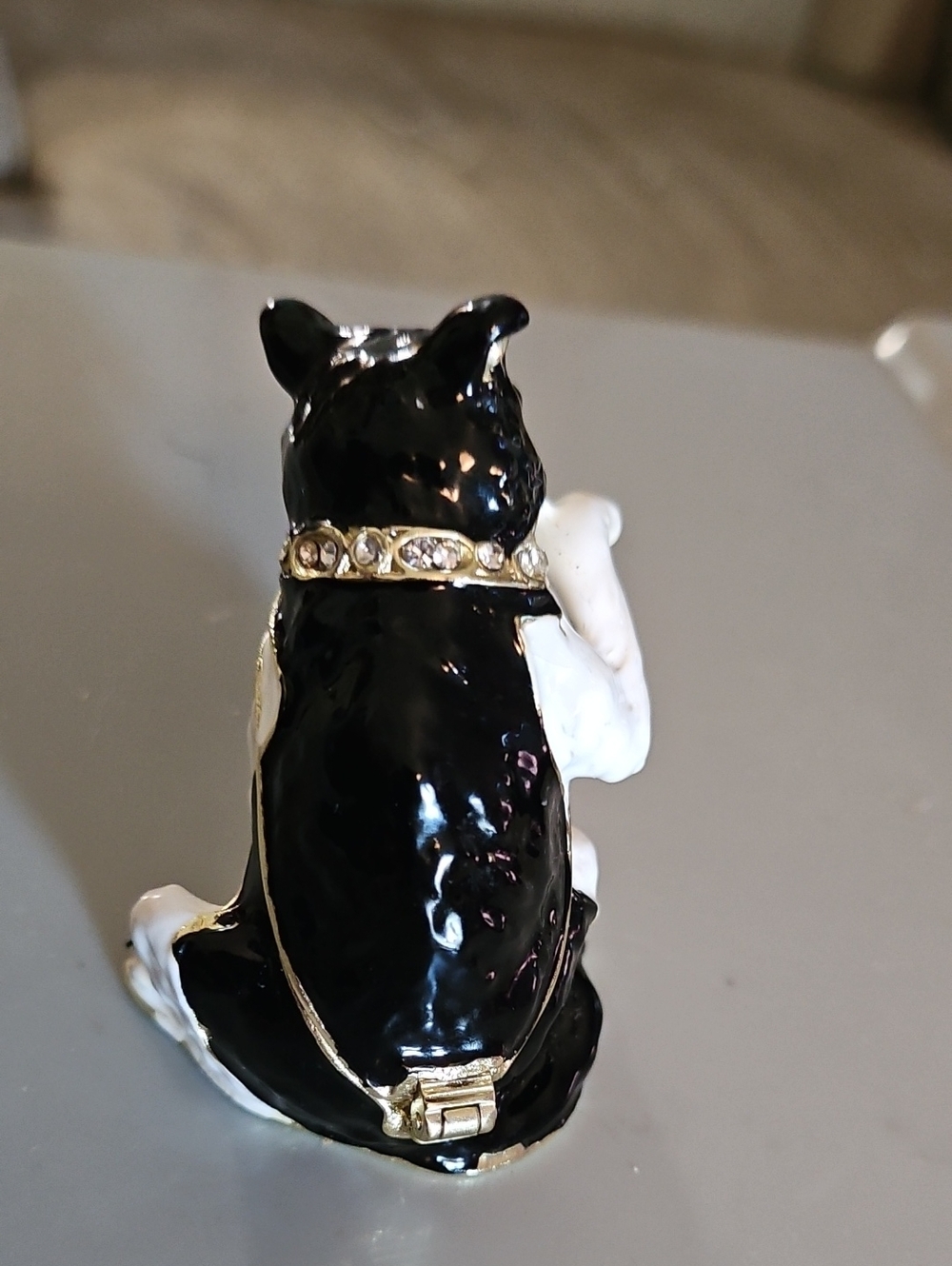 Black & White Cat Trinket Box with Gold Accents and Crystal Details - Picture 3 of 3